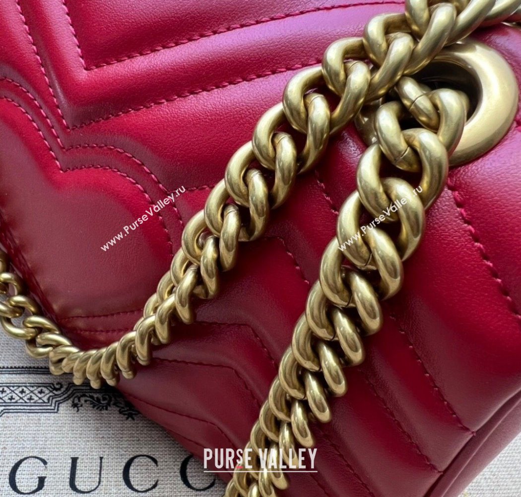 Gucci GG Marmont Matelasse Leather Mini Bag 446744 Red2 2025 (DLH-250630059)
