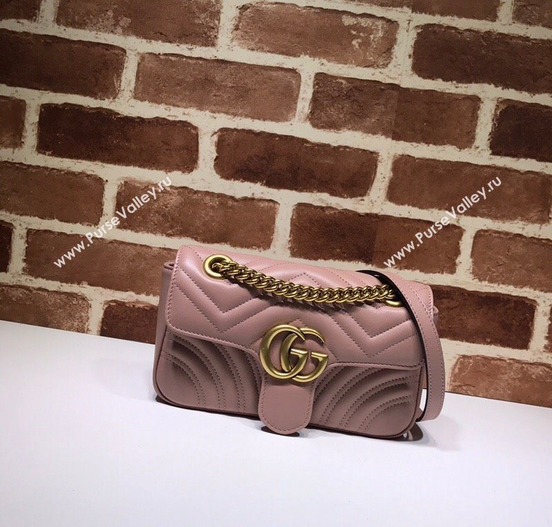 Gucci GG Marmont Matelasse Leather Mini Bag 446744 Nude Pink 2025 (DLH-250630060)