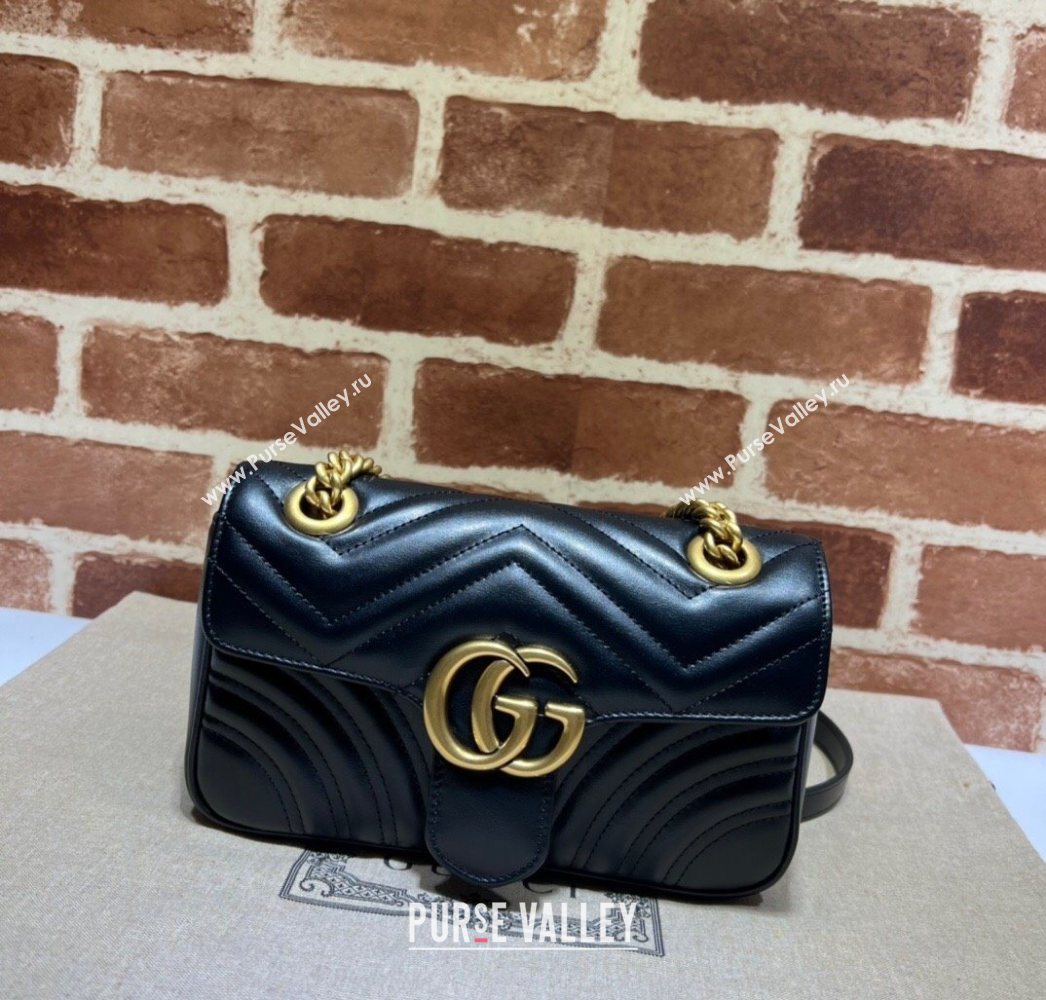 Gucci GG Marmont Matelasse Leather Mini Bag 446744 Black/Gold 2025 (DLH-250630061)