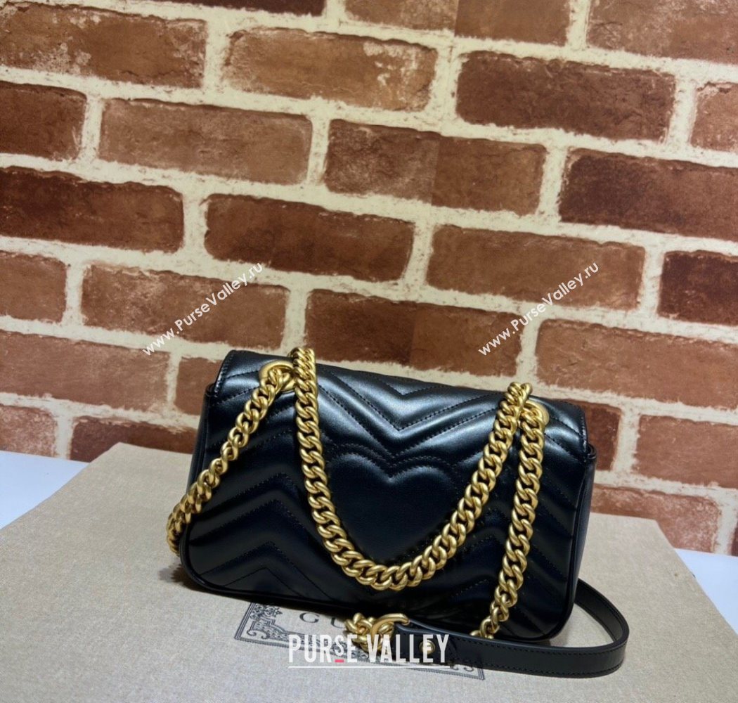 Gucci GG Marmont Matelasse Leather Mini Bag 446744 Black/Gold 2025 (DLH-250630061)