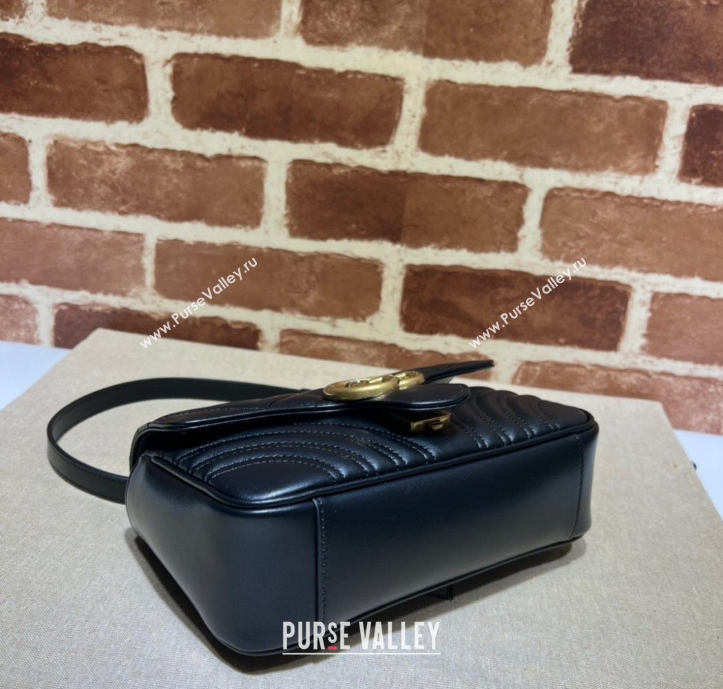 Gucci GG Marmont Matelasse Leather Mini Bag 446744 Black/Gold 2025 (DLH-250630061)