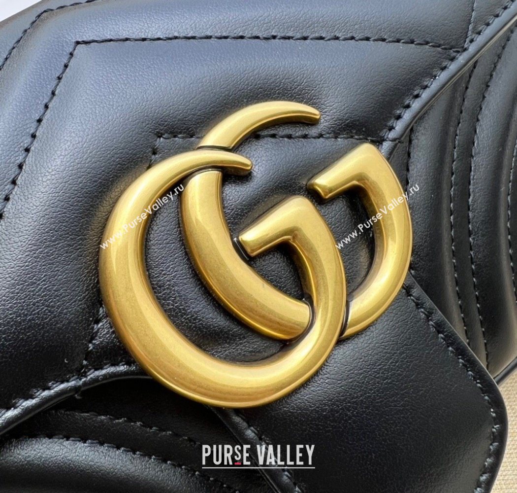 Gucci GG Marmont Matelasse Leather Mini Bag 446744 Black/Gold 2025 (DLH-250630061)