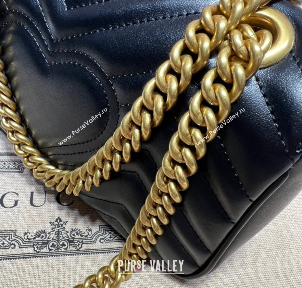 Gucci GG Marmont Matelasse Leather Mini Bag 446744 Black/Gold 2025 (DLH-250630061)