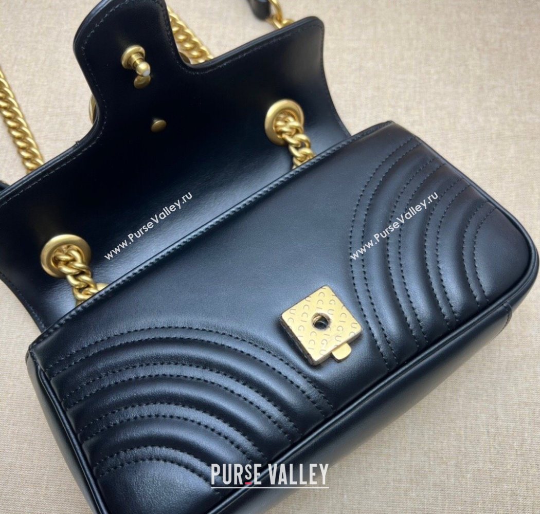 Gucci GG Marmont Matelasse Leather Mini Bag 446744 Black/Gold 2025 (DLH-250630061)
