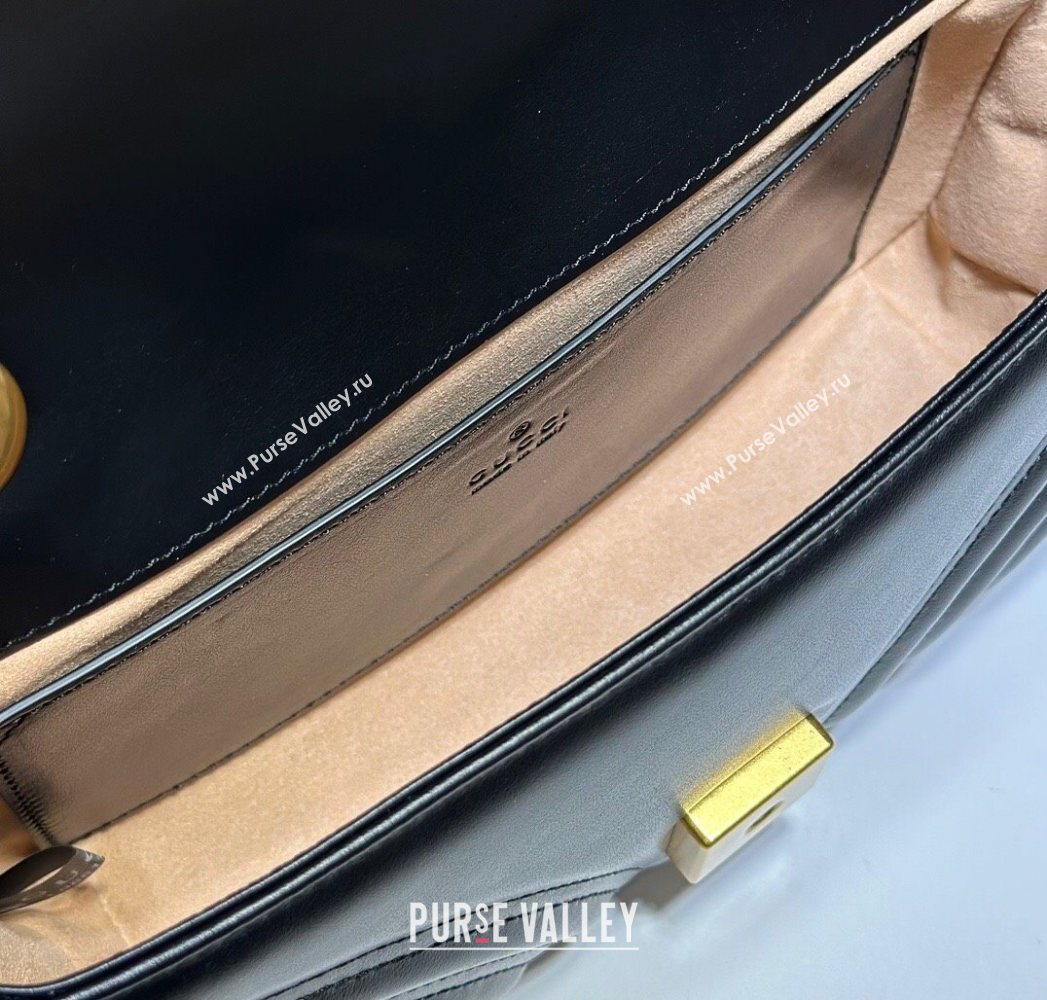 Gucci GG Marmont Matelasse Leather Mini Bag 446744 Black/Gold 2025 (DLH-250630061)