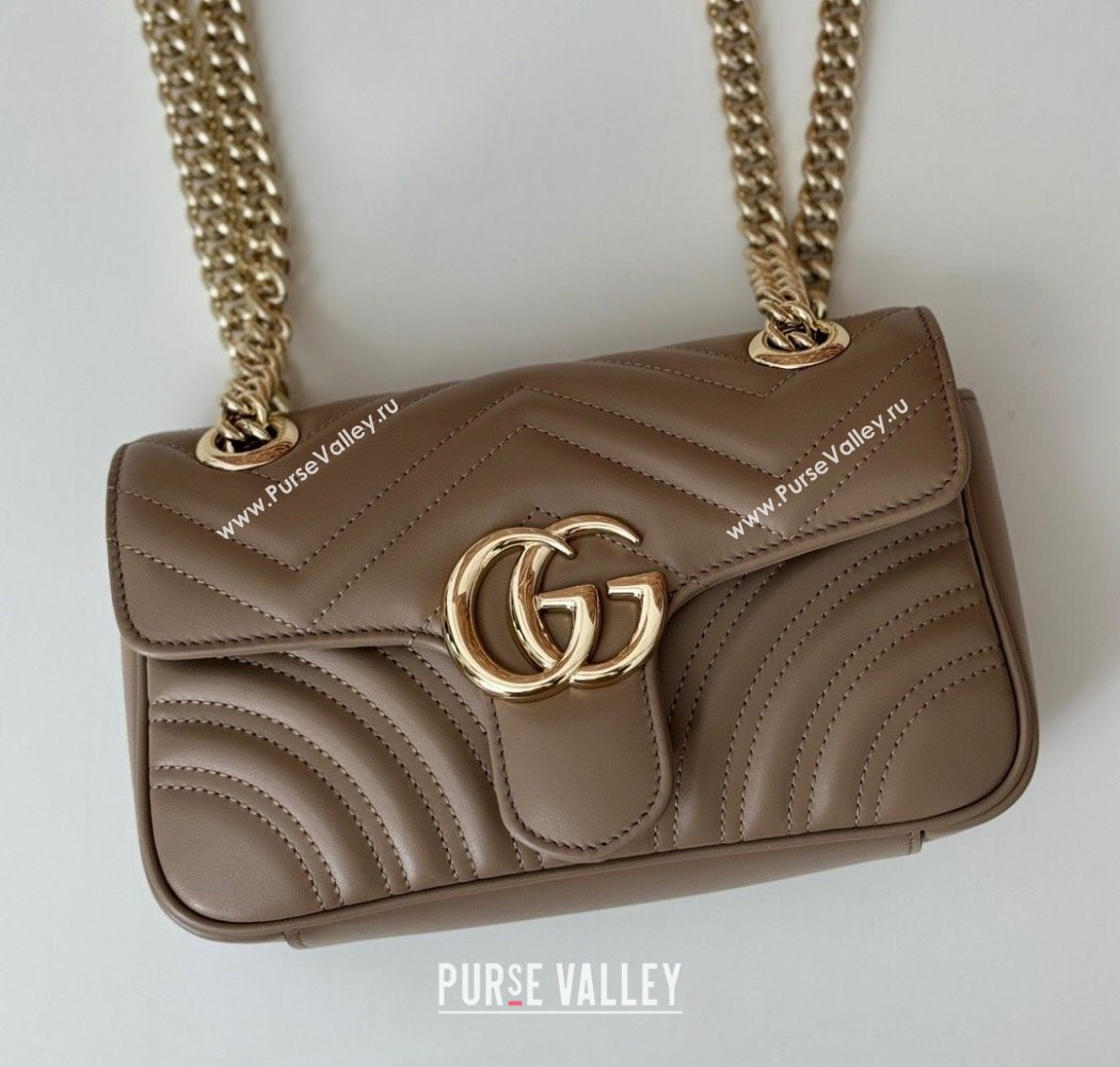Gucci GG Marmont Matelasse Leather Mini Bag 446744 Taupe Grey 2025 (DLH-250630063)