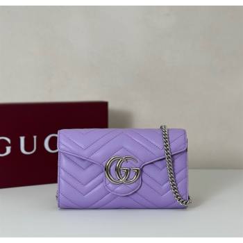 Gucci GG Marmont Leather Wallet on Chain Lilac Purple 2025 837745 (DLH-250630026)