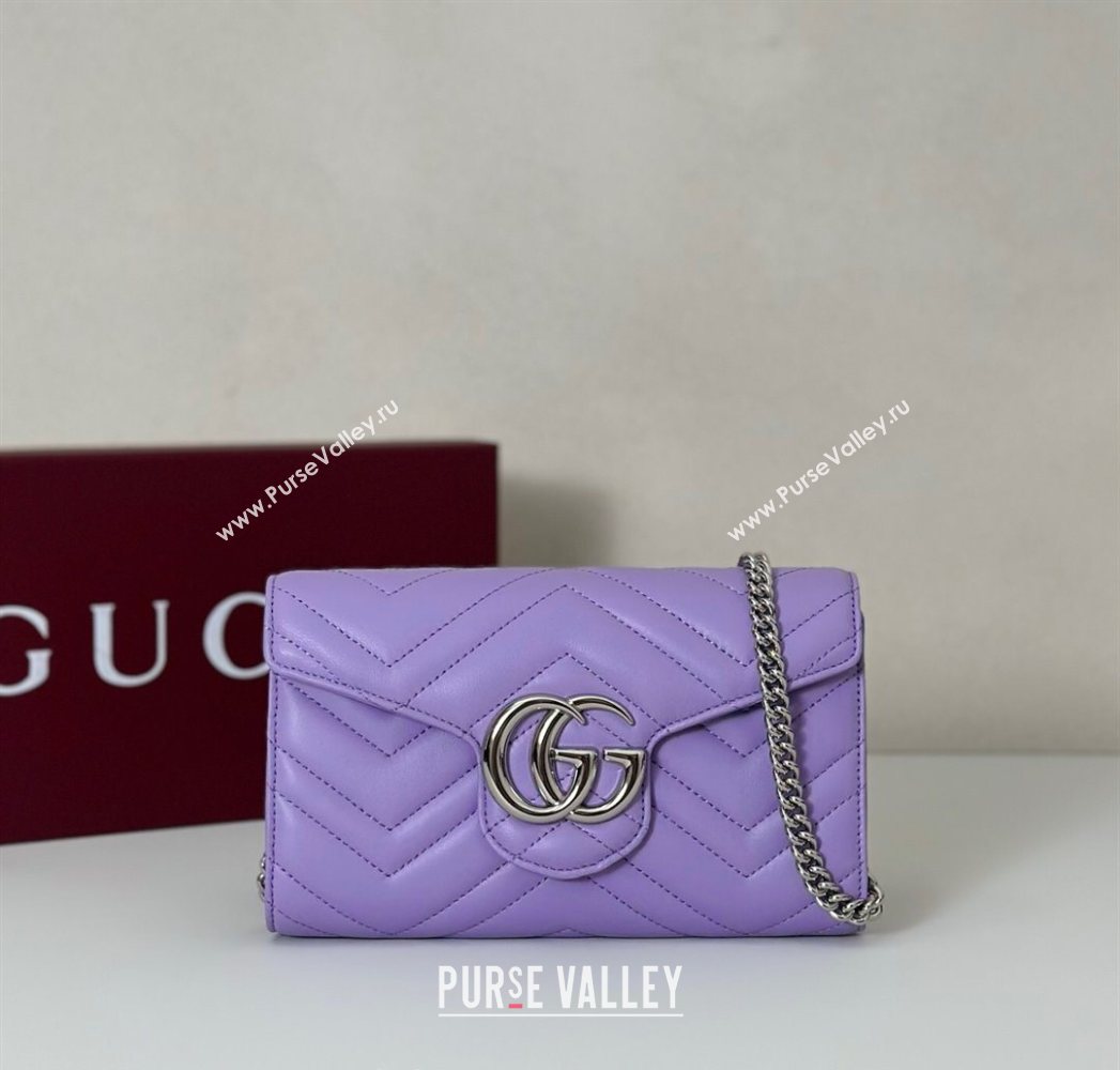 Gucci GG Marmont Leather Wallet on Chain Lilac Purple 2025 837745 (DLH-250630026)