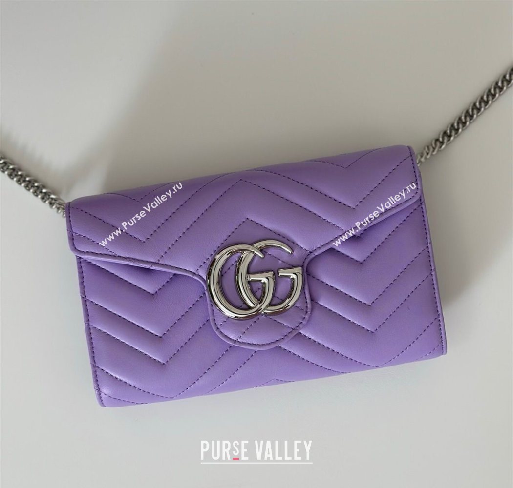 Gucci GG Marmont Leather Wallet on Chain Lilac Purple 2025 837745 (DLH-250630026)