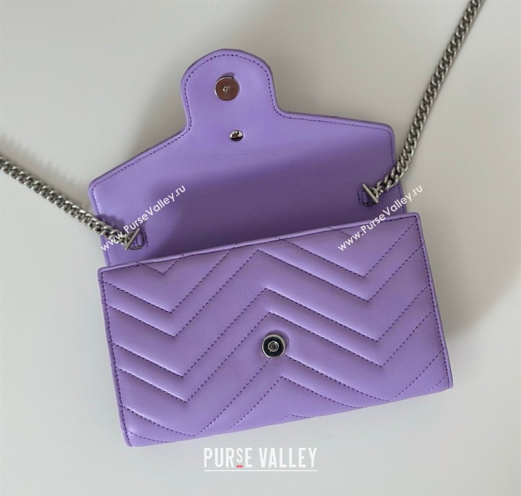 Gucci GG Marmont Leather Wallet on Chain Lilac Purple 2025 837745 (DLH-250630026)