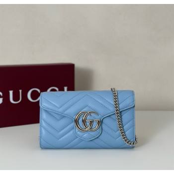 Gucci GG Marmont Leather Wallet on Chain Light Blue 2025 837745 (DLH-250630025)