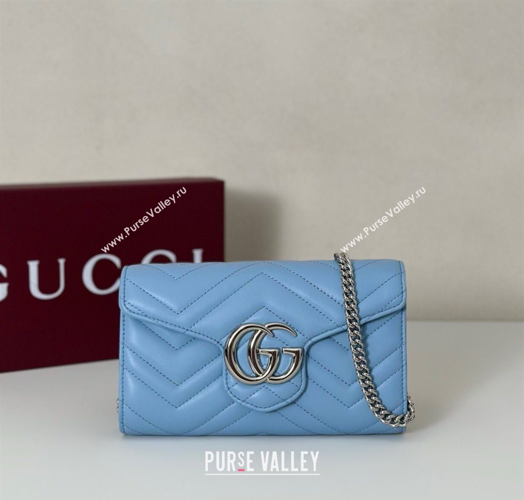 Gucci GG Marmont Leather Wallet on Chain Light Blue 2025 837745 (DLH-250630025)