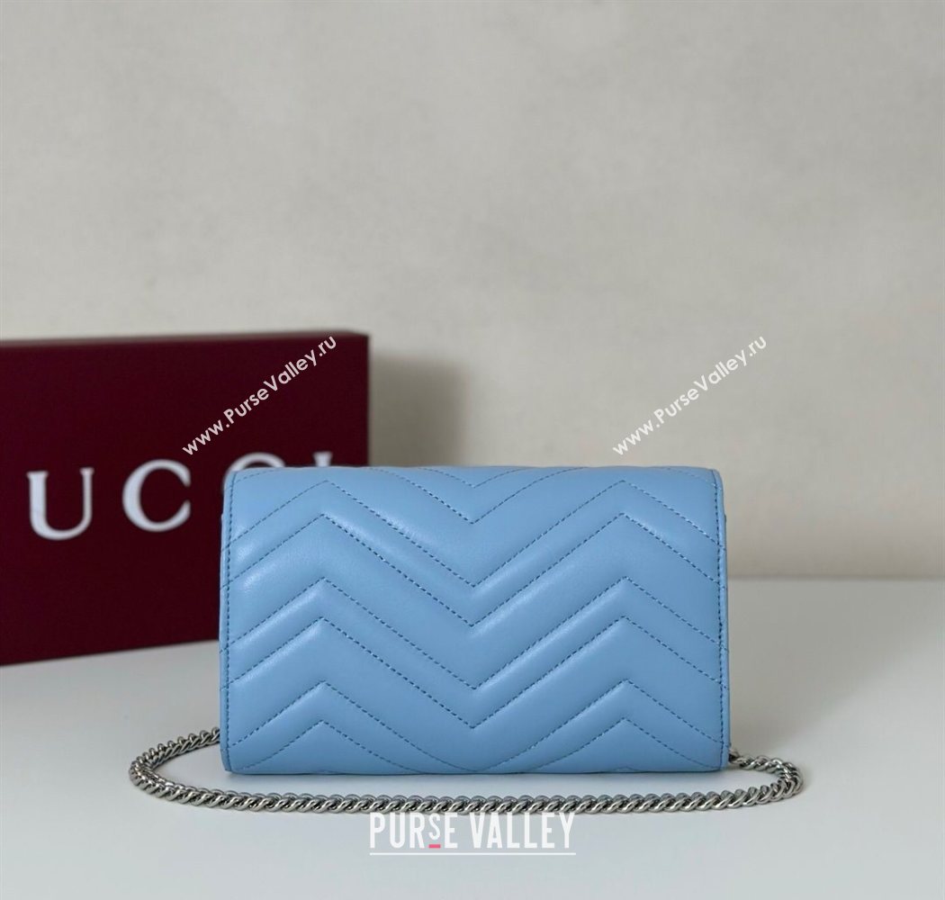 Gucci GG Marmont Leather Wallet on Chain Light Blue 2025 837745 (DLH-250630025)