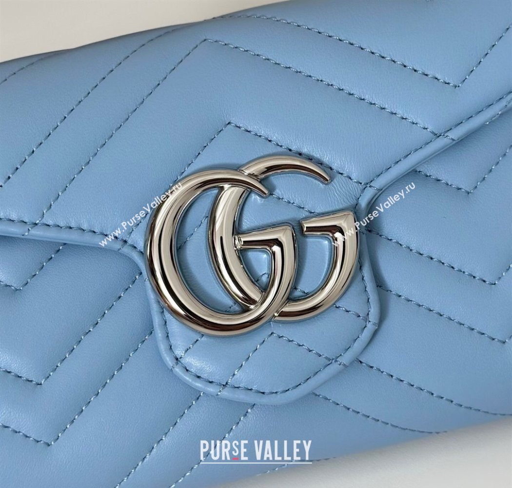 Gucci GG Marmont Leather Wallet on Chain Light Blue 2025 837745 (DLH-250630025)
