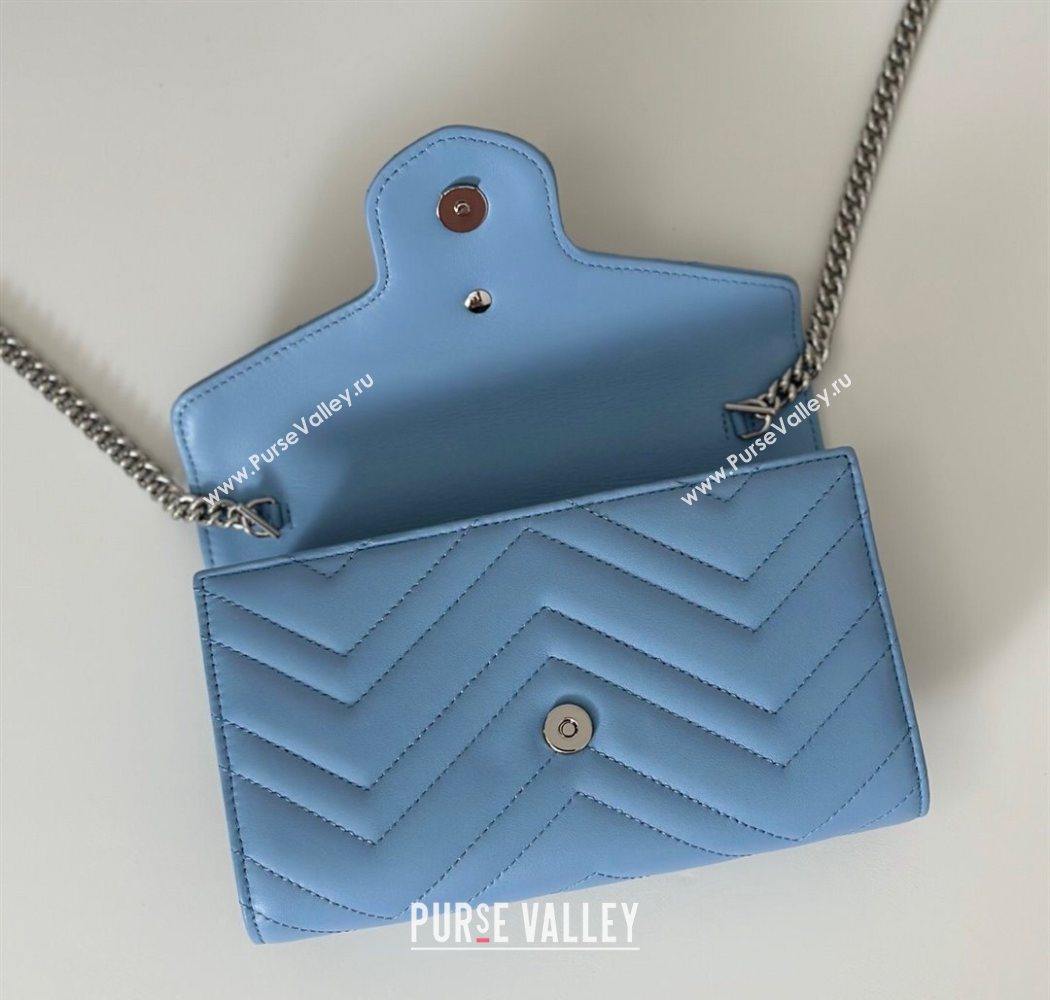 Gucci GG Marmont Leather Wallet on Chain Light Blue 2025 837745 (DLH-250630025)