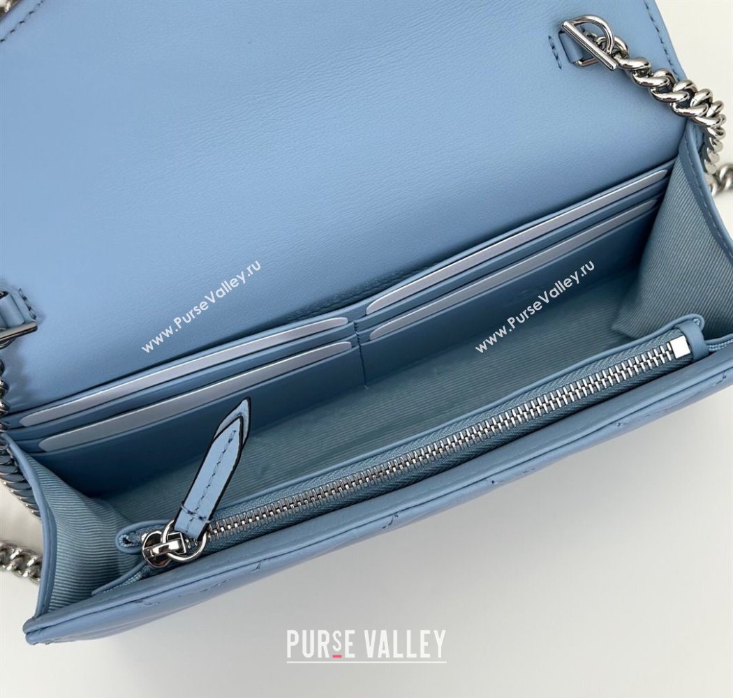 Gucci GG Marmont Leather Wallet on Chain Light Blue 2025 837745 (DLH-250630025)