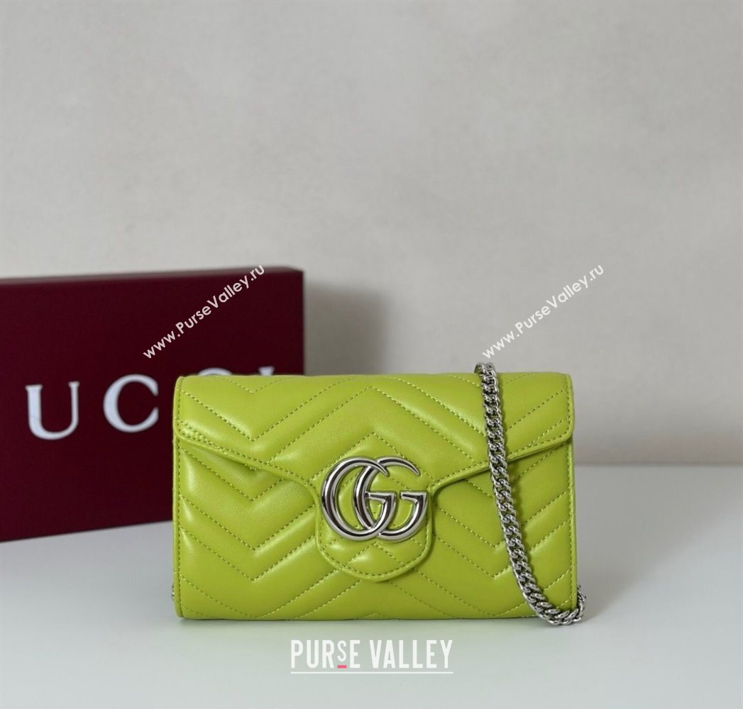 Gucci GG Marmont Leather Wallet on Chain Bright Green 2025 837745 (DLH-250630027)