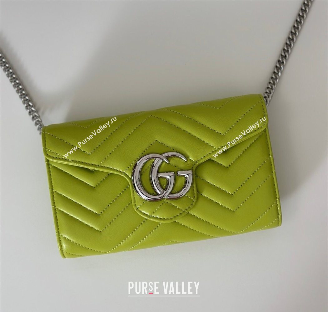 Gucci GG Marmont Leather Wallet on Chain Bright Green 2025 837745 (DLH-250630027)