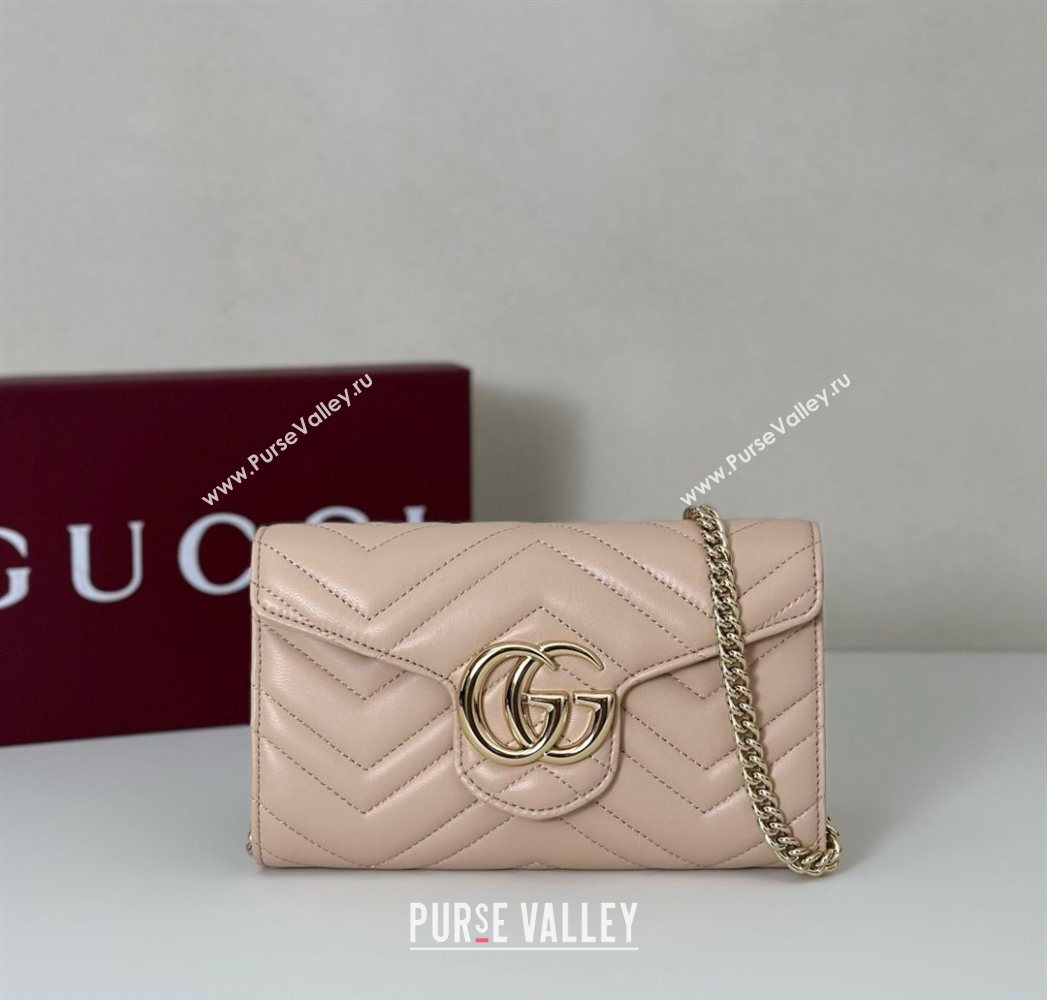 Gucci GG Marmont Leather Wallet on Chain Light Pink 2025 837745 (DLH-250630029)
