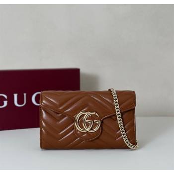 Gucci GG Marmont Leather Wallet on Chain Brown 2025 837745 (DLH-250630030)