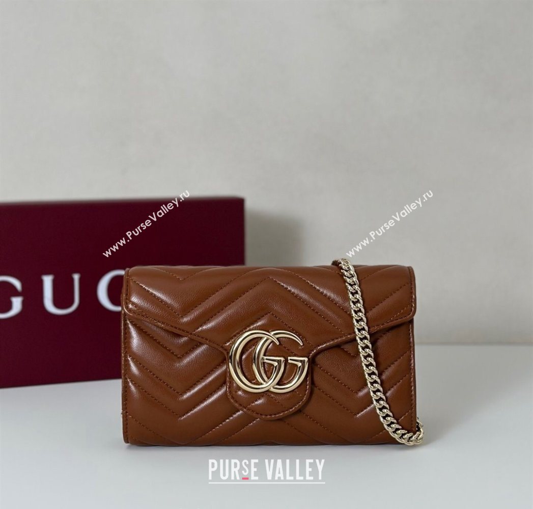 Gucci GG Marmont Leather Wallet on Chain Brown 2025 837745 (DLH-250630030)