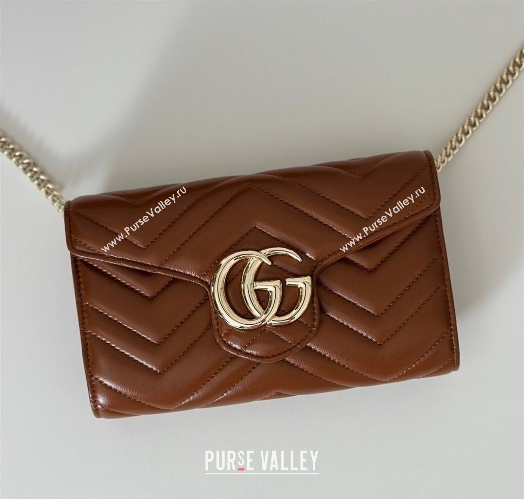 Gucci GG Marmont Leather Wallet on Chain Brown 2025 837745 (DLH-250630030)