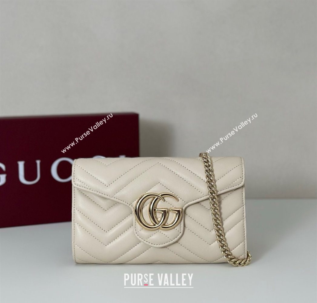 Gucci GG Marmont Leather Wallet on Chain White 2025 837745 (DLH-250630031)