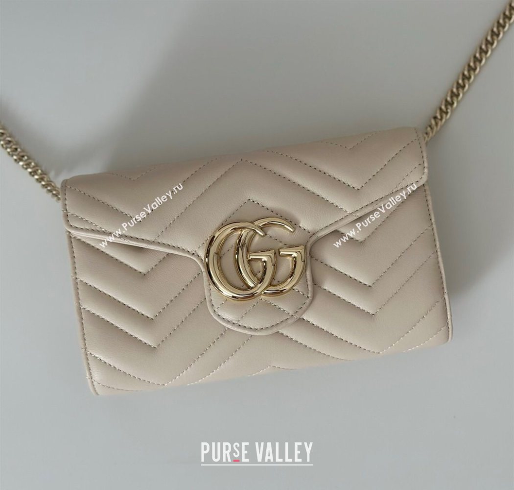 Gucci GG Marmont Leather Wallet on Chain White 2025 837745 (DLH-250630031)