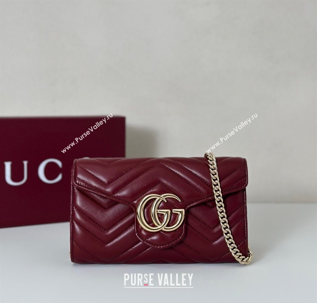 Gucci GG Marmont Leather Wallet on Chain Ancora Red 2025 837745 (DLH-250630032)
