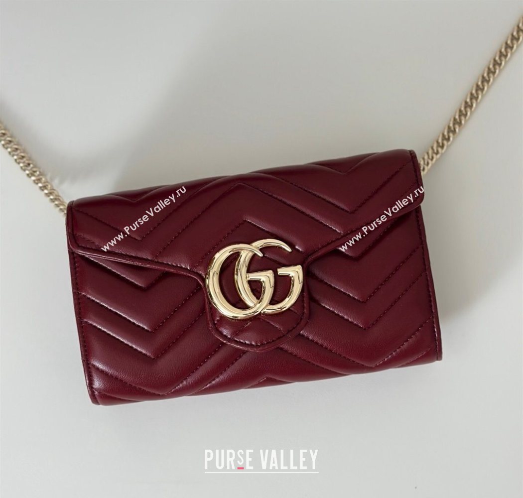 Gucci GG Marmont Leather Wallet on Chain Ancora Red 2025 837745 (DLH-250630032)