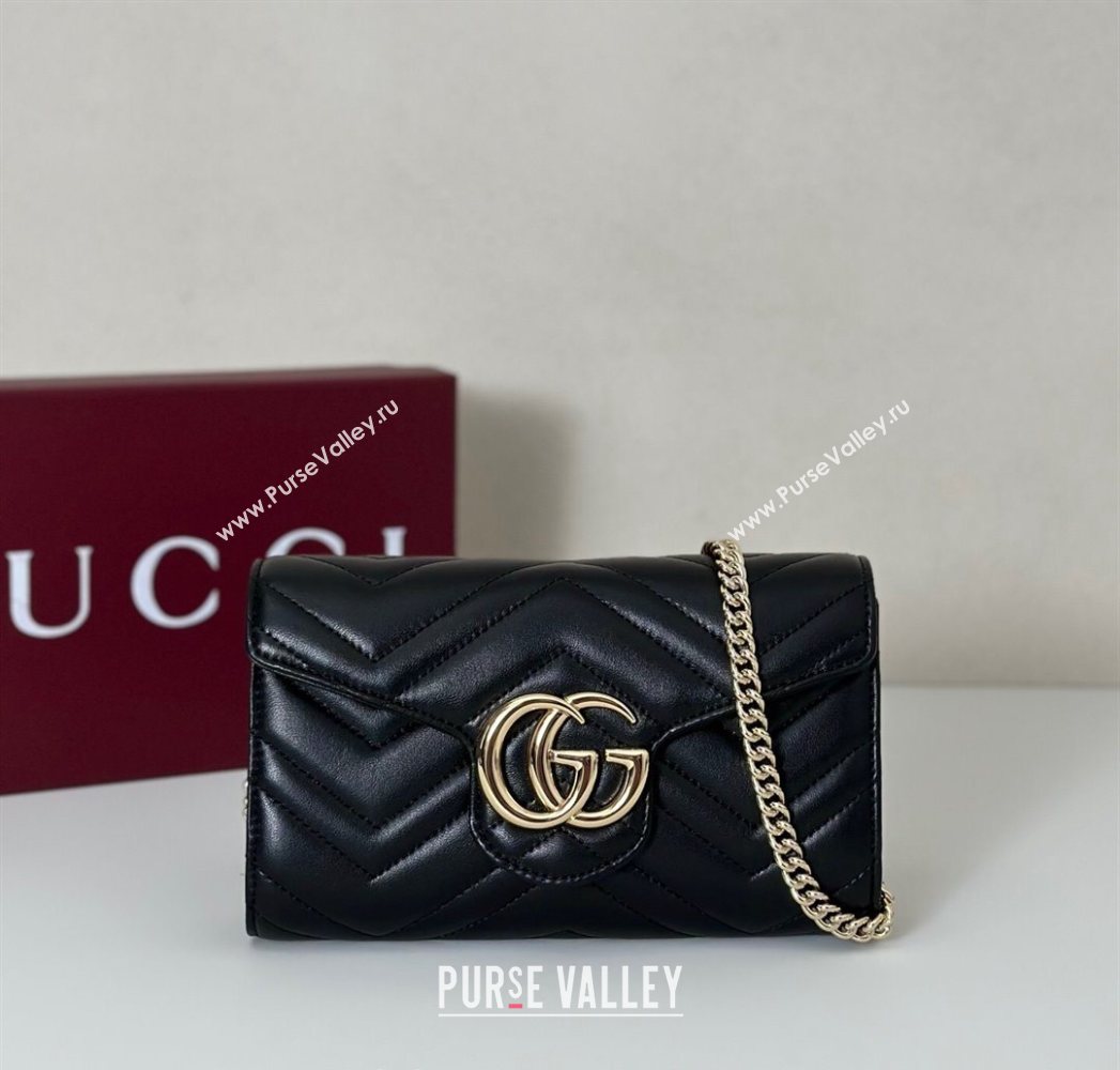 Gucci GG Marmont Leather Wallet on Chain Black 2025 837745 (DLH-250630033)