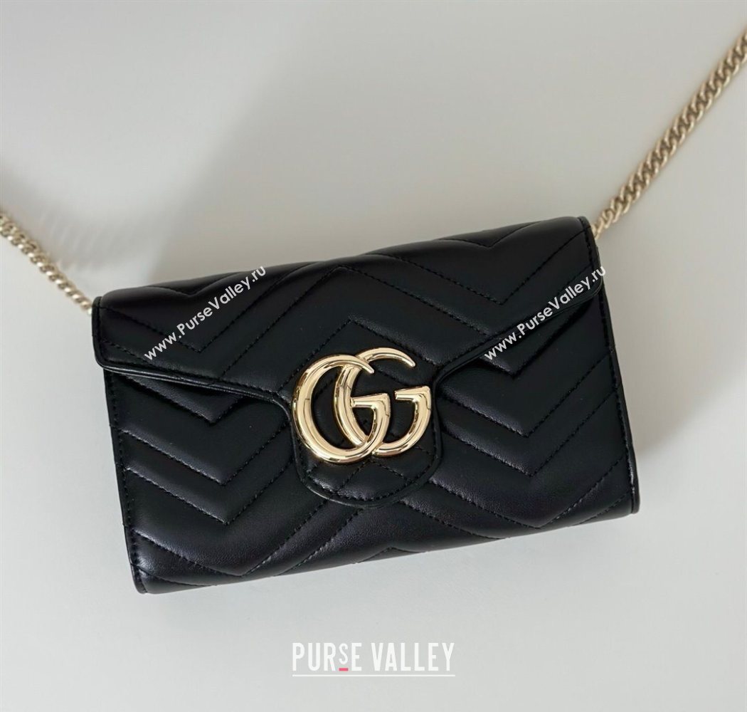 Gucci GG Marmont Leather Wallet on Chain Black 2025 837745 (DLH-250630033)