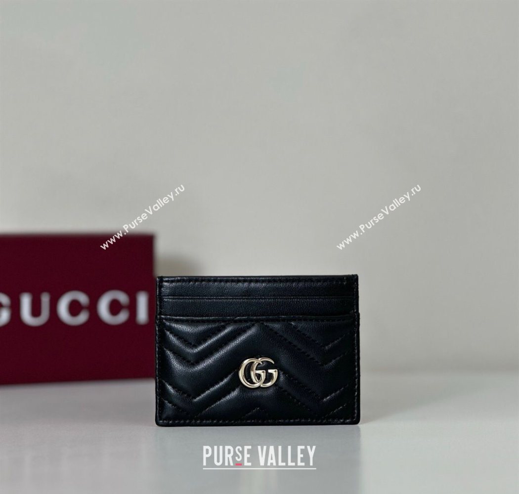 Gucci GG Marmont Matelasse Leather Card Holder Wallet 443127 Black 2025 (DLH-250630034)