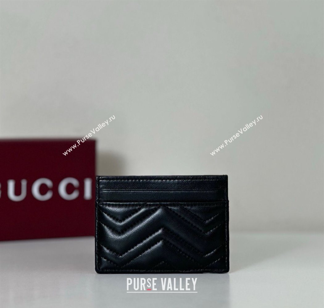 Gucci GG Marmont Matelasse Leather Card Holder Wallet 443127 Black 2025 (DLH-250630034)