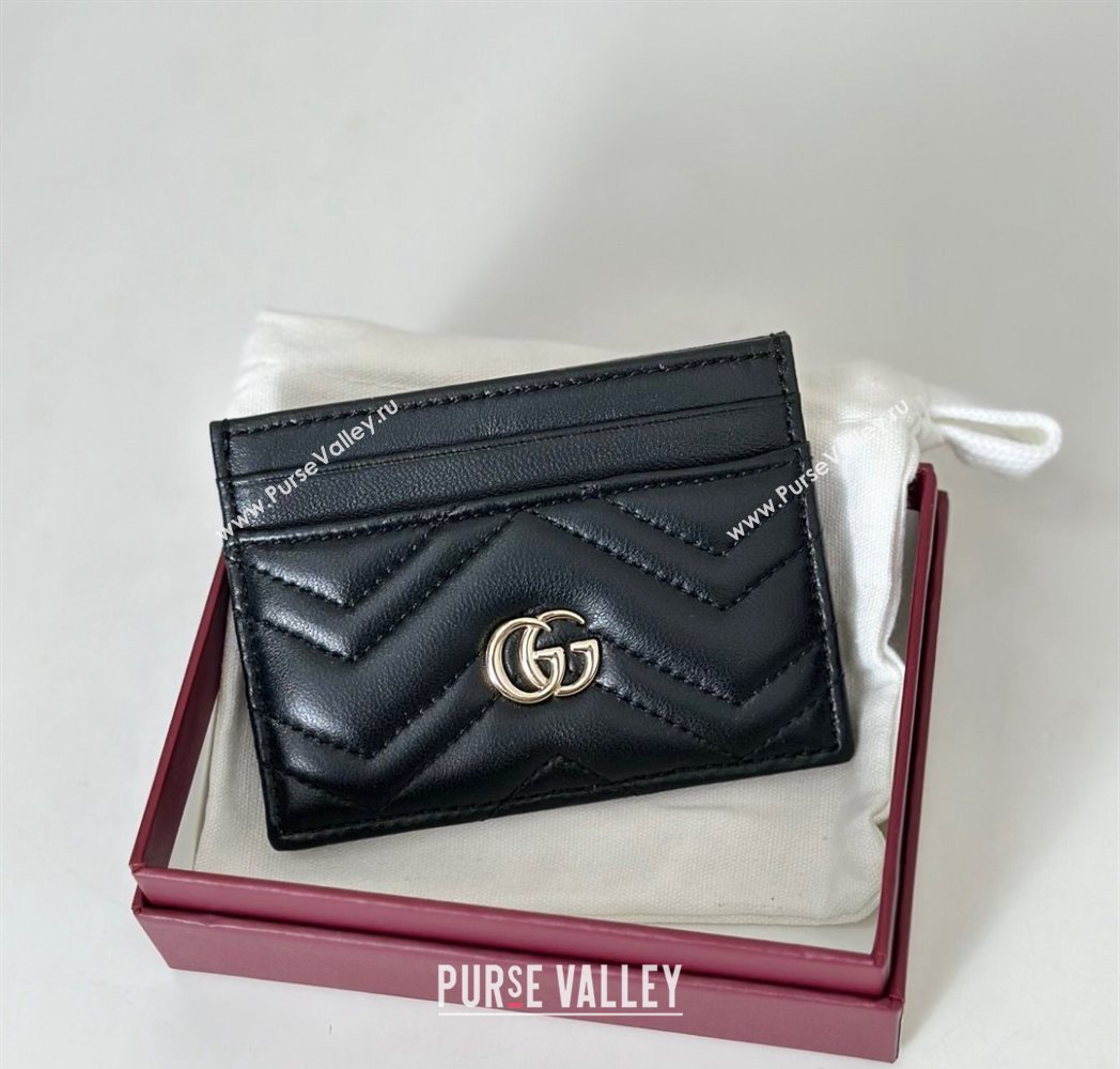 Gucci GG Marmont Matelasse Leather Card Holder Wallet 443127 Black 2025 (DLH-250630034)