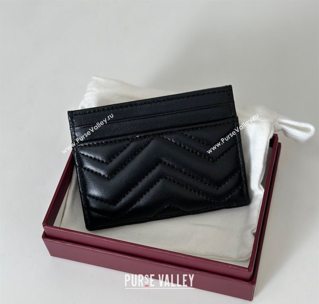 Gucci GG Marmont Matelasse Leather Card Holder Wallet 443127 Black 2025 (DLH-250630034)