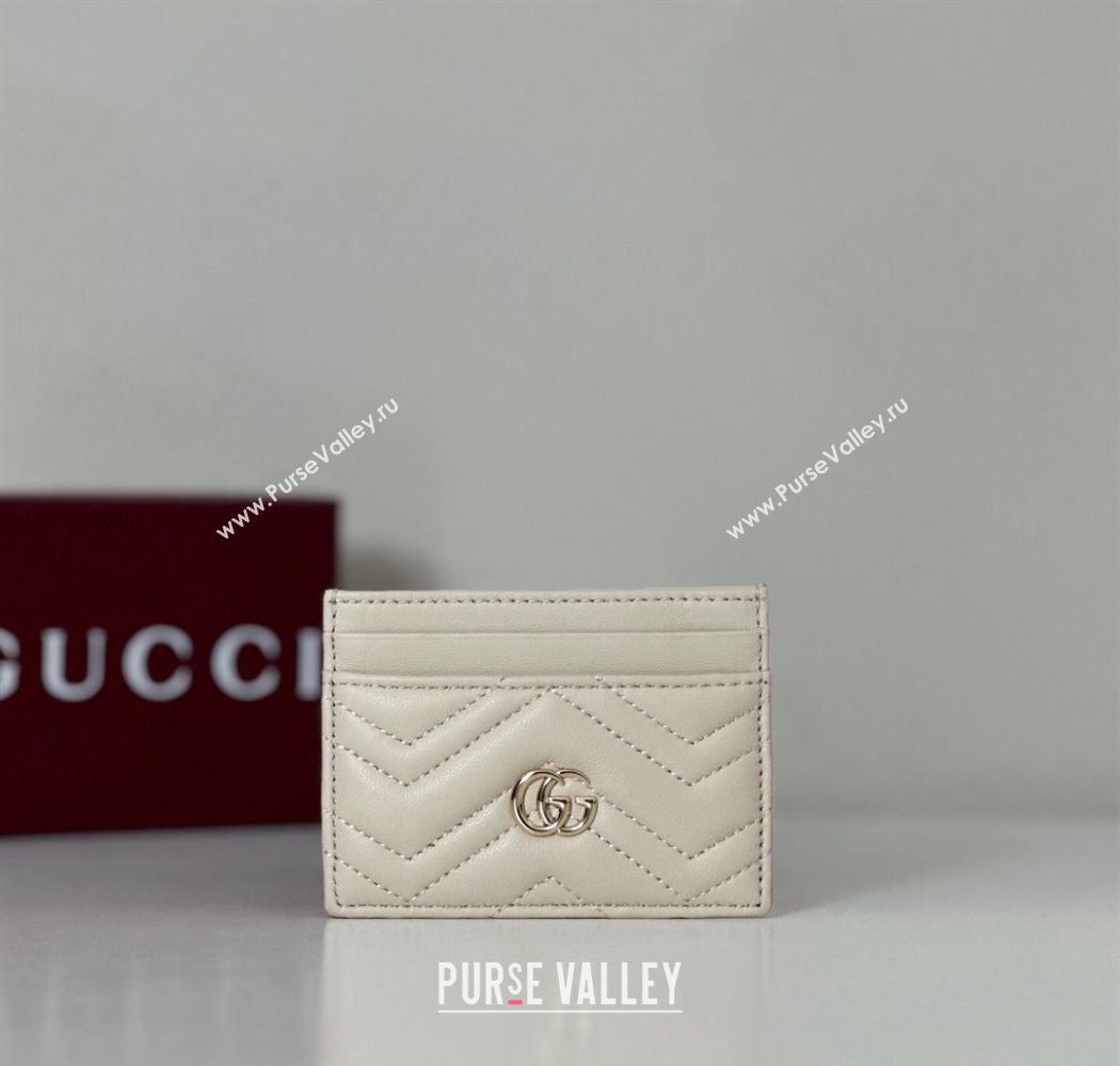 Gucci GG Marmont Matelasse Leather Card Holder Wallet 443127 White 2025 (DLH-250630035)