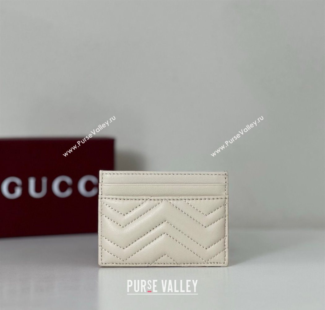 Gucci GG Marmont Matelasse Leather Card Holder Wallet 443127 White 2025 (DLH-250630035)