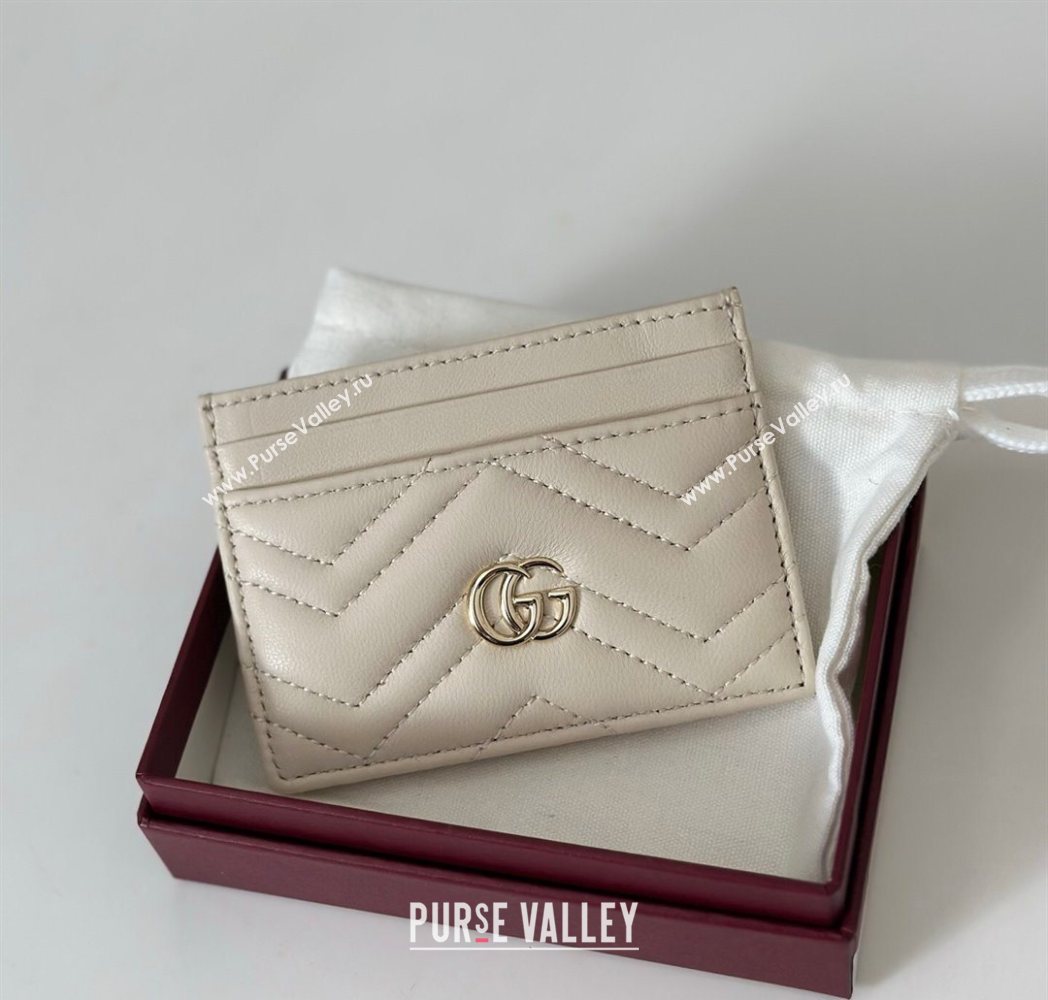 Gucci GG Marmont Matelasse Leather Card Holder Wallet 443127 White 2025 (DLH-250630035)