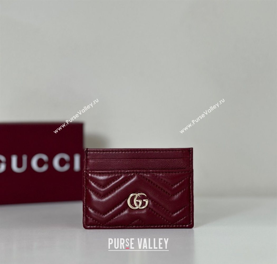 Gucci GG Marmont Matelasse Leather Card Holder Wallet 443127 Dark Burgundy 2025 (DLH-250630036)