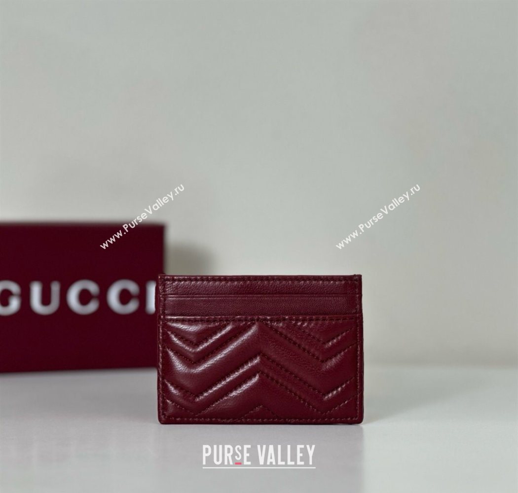 Gucci GG Marmont Matelasse Leather Card Holder Wallet 443127 Dark Burgundy 2025 (DLH-250630036)