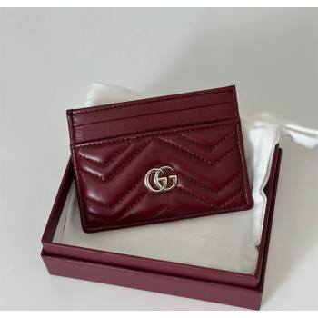 Gucci GG Marmont Matelasse Leather Card Holder Wallet 443127 Dark Burgundy 2025 (DLH-250630036)