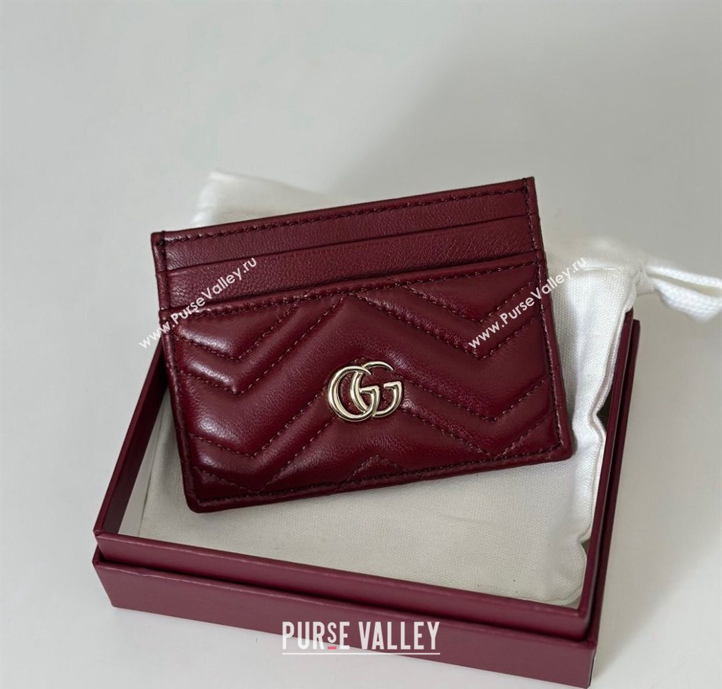 Gucci GG Marmont Matelasse Leather Card Holder Wallet 443127 Dark Burgundy 2025 (DLH-250630036)