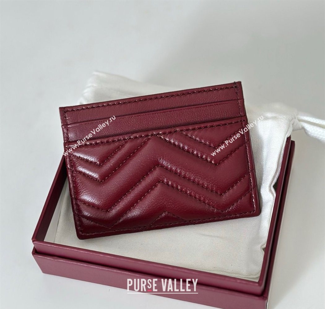 Gucci GG Marmont Matelasse Leather Card Holder Wallet 443127 Dark Burgundy 2025 (DLH-250630036)