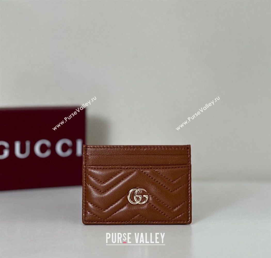 Gucci GG Marmont Matelasse Leather Card Holder Wallet 443127 Brown 2025 (DLH-250630037)