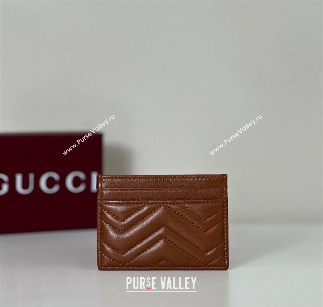 Gucci GG Marmont Matelasse Leather Card Holder Wallet 443127 Brown 2025 (DLH-250630037)