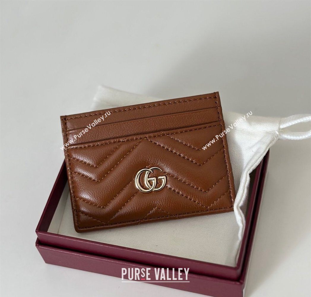Gucci GG Marmont Matelasse Leather Card Holder Wallet 443127 Brown 2025 (DLH-250630037)