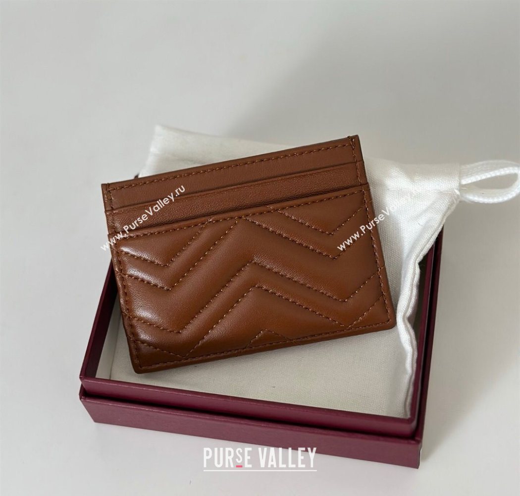 Gucci GG Marmont Matelasse Leather Card Holder Wallet 443127 Brown 2025 (DLH-250630037)