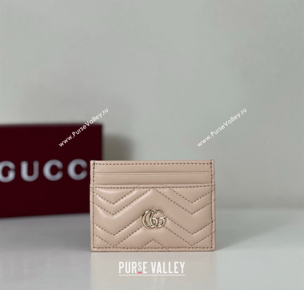 Gucci GG Marmont Matelasse Leather Card Holder Wallet 443127 Light Pink 2025 (DLH-250630038)
