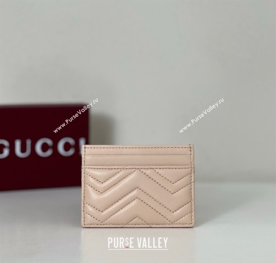 Gucci GG Marmont Matelasse Leather Card Holder Wallet 443127 Light Pink 2025 (DLH-250630038)